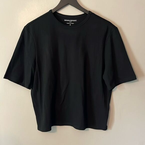 New! Banana Republic Factory Organic Cotton Short Sleeve Tee Black Size Small - Picture 2 of 12